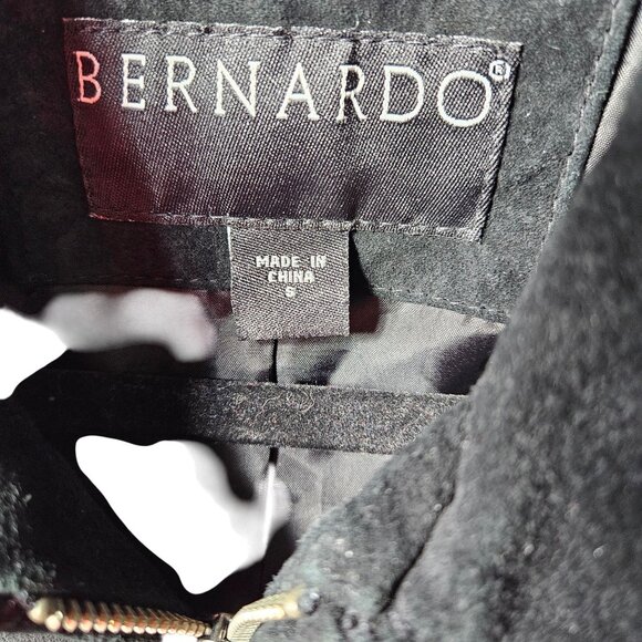 Bernardo Womens Black Genuine Leather Jacket Zip Closure Medium Fit Polyester Li - Picture 4 of 9